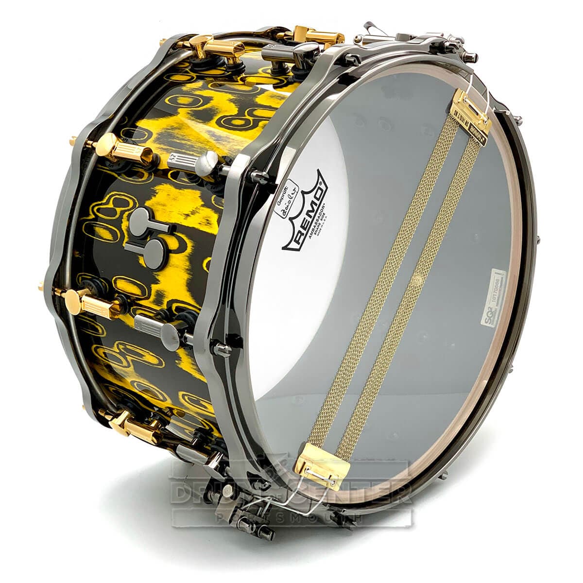 Sonor SQ2 Heavy Beech Snare Drum 14x8 Yellow Tribal w/Black & Gold