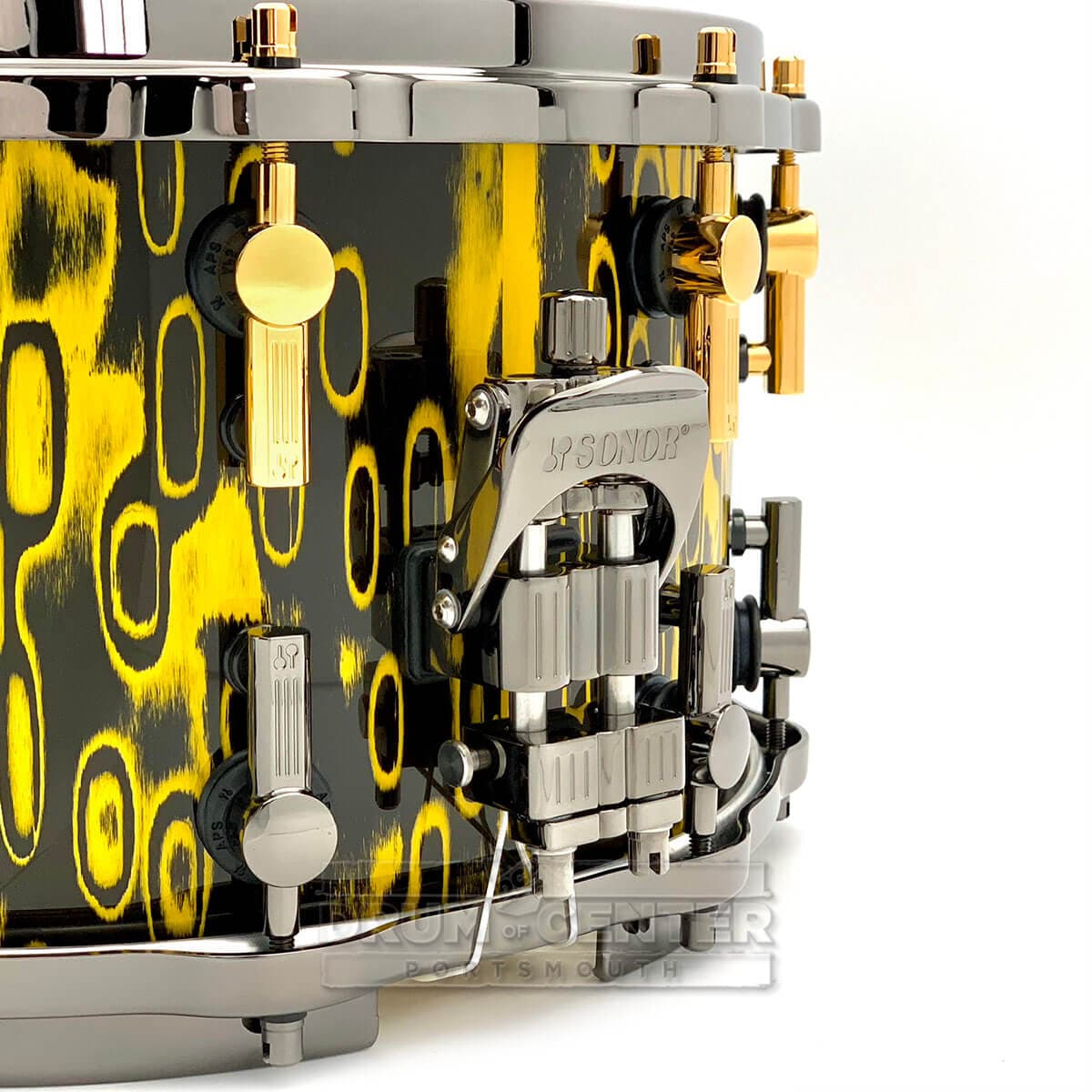 Sonor SQ2 Heavy Beech Snare Drum 14x8 Yellow Tribal w/Black & Gold Hardware