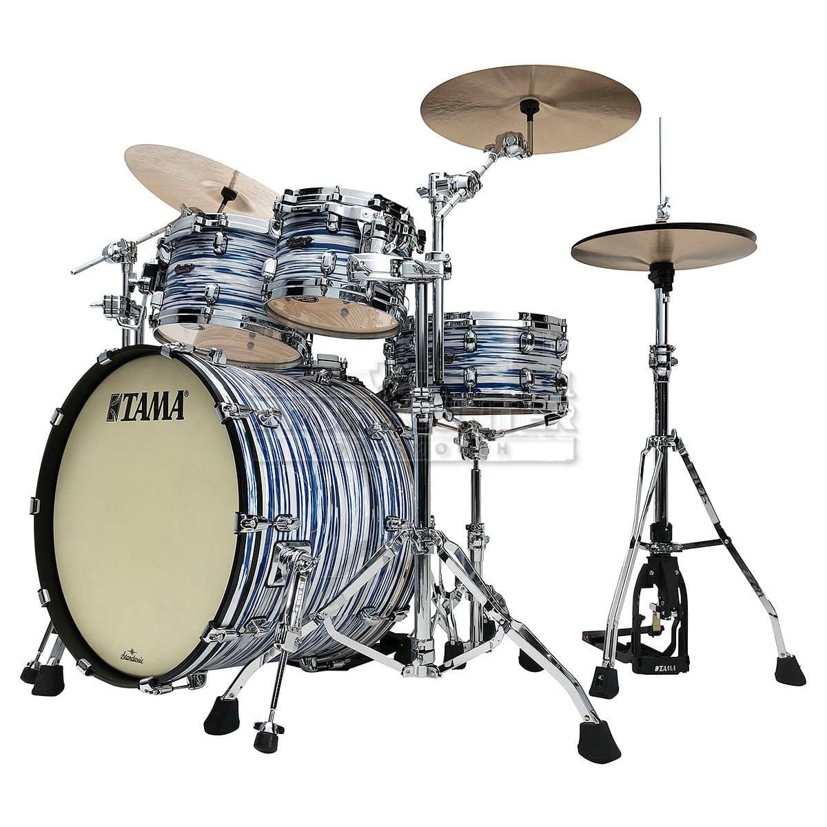 Tama Starclassic Maple 4pc Drum Set w/ 22bd, Chrome hw - Blue & White Oyster