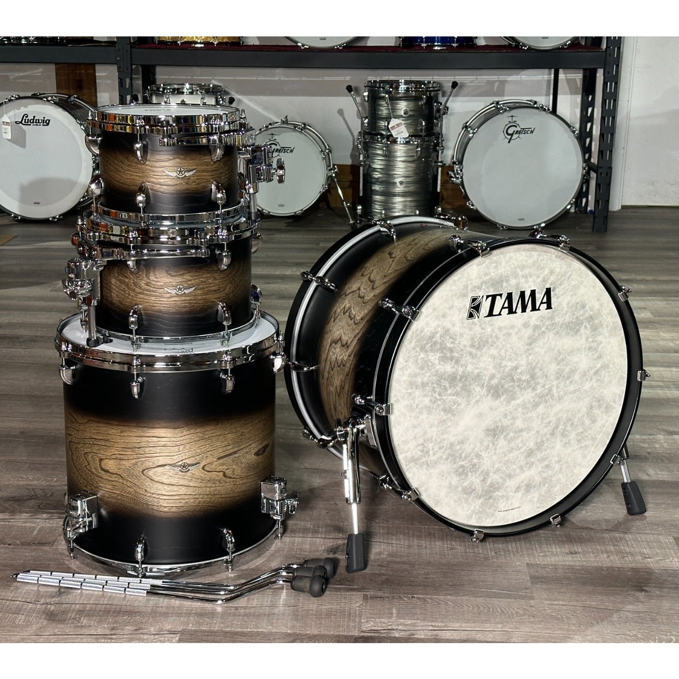 Used Tama Star Walnut 4pc Drum Set Satin Black Japanese Sen Burst