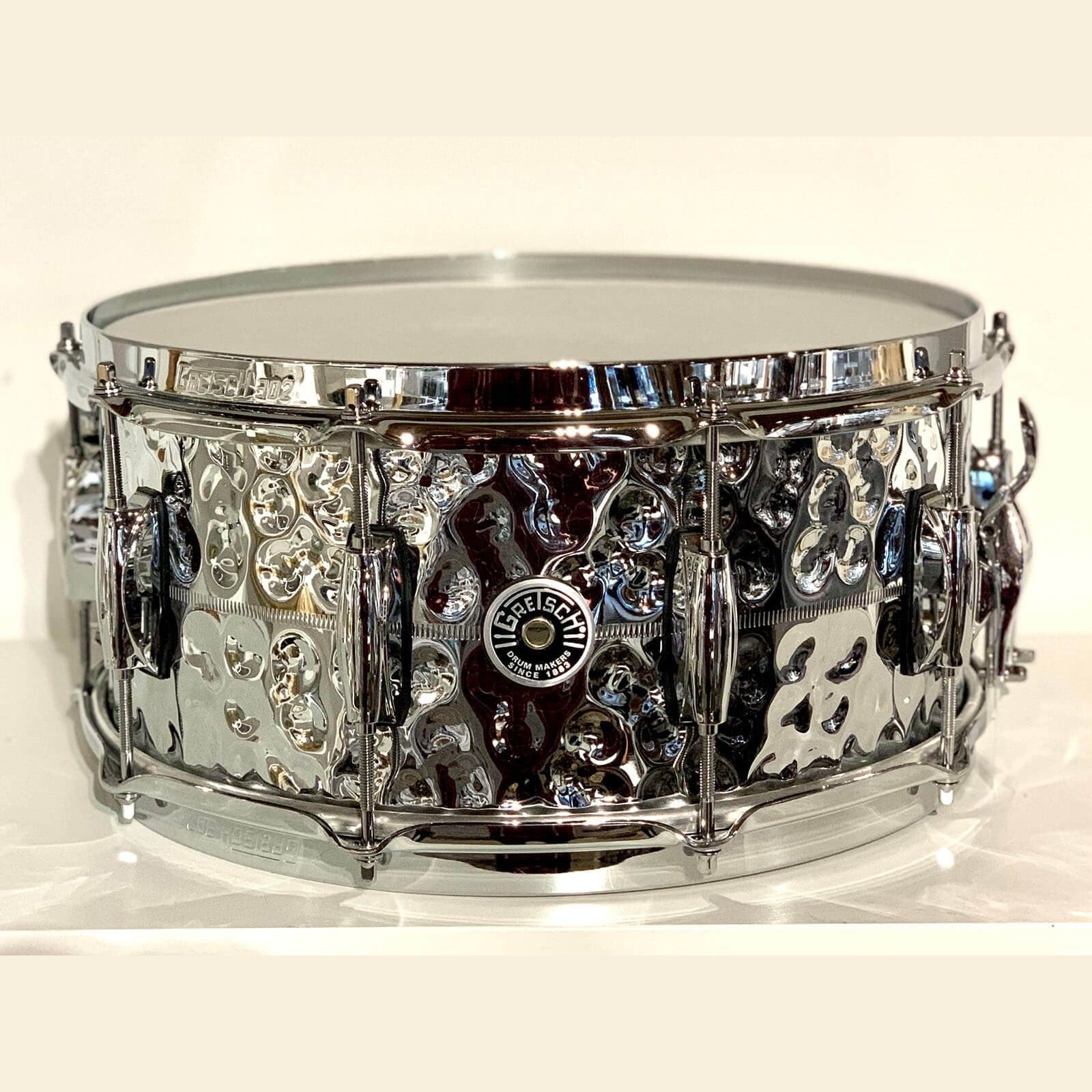 Used Gretsch Brooklyn Hammered Chrome Over Brass Snare Drum 14x6.5