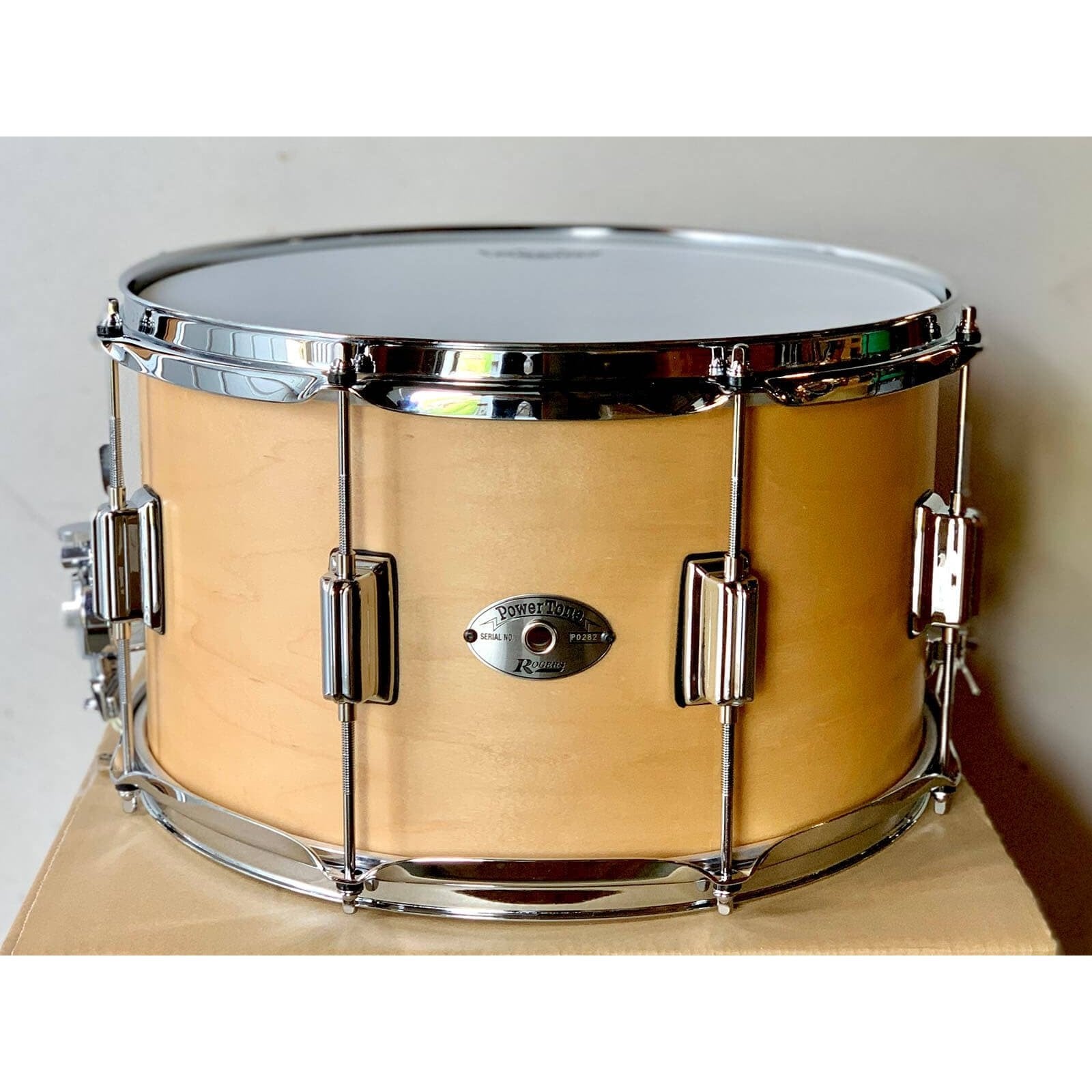 Used Rogers Powertone Wood Shell Snare Drum 14x8 Satin Natural w/Beavertail Lugs