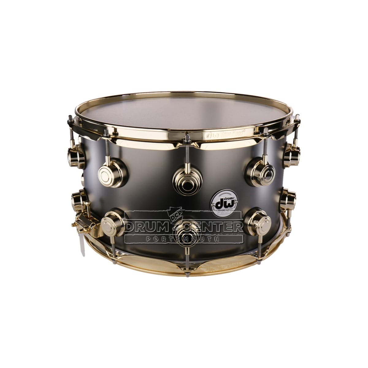 DW Collectors Series Satin Black Brass Snare Drum 14x8 Gold Hardware