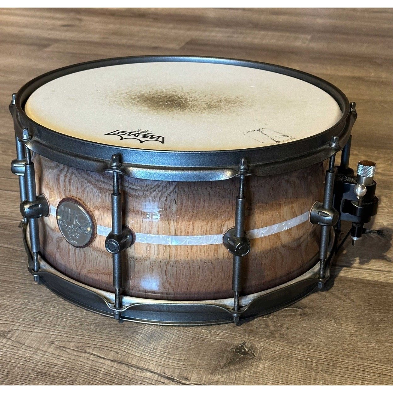 Used HHG Drums Contoured Red Oak Stave Snare Drum 14x7 Smoky Gloss w/Gunmetal Hardware