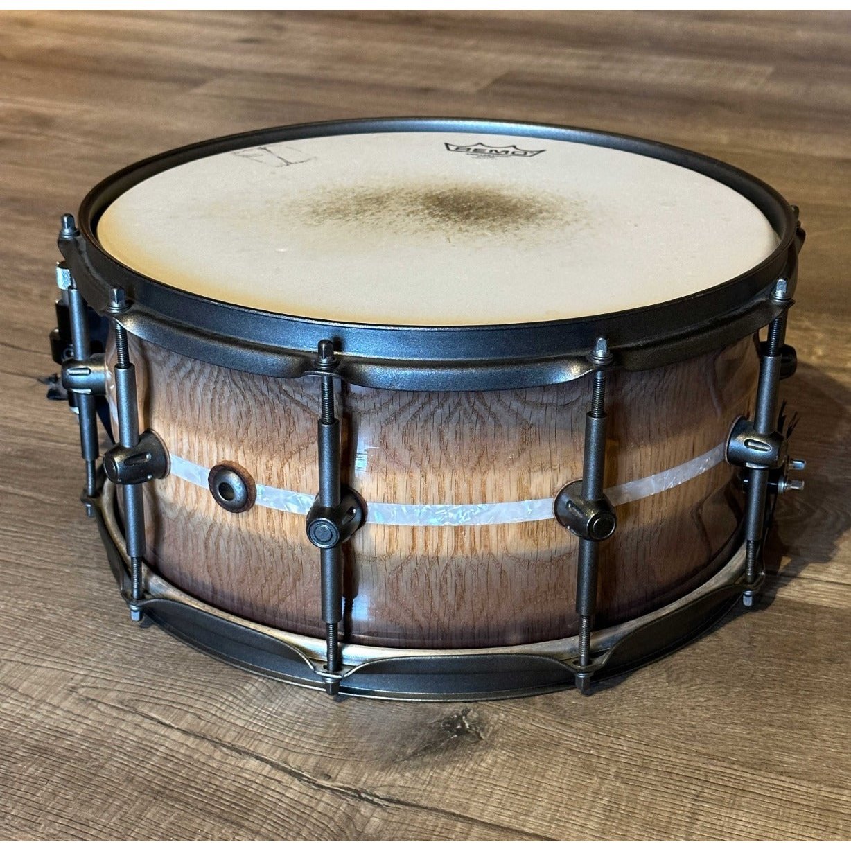 Used HHG Drums Contoured Red Oak Stave Snare Drum 14x7 Smoky Gloss w/Gunmetal Hardware